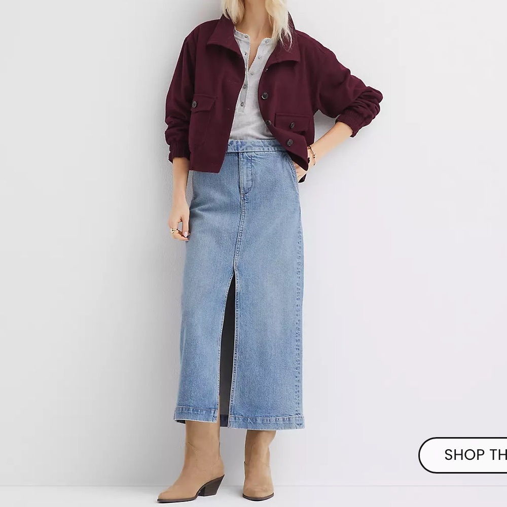 LOFT Light Blue Denim Midi Skirt